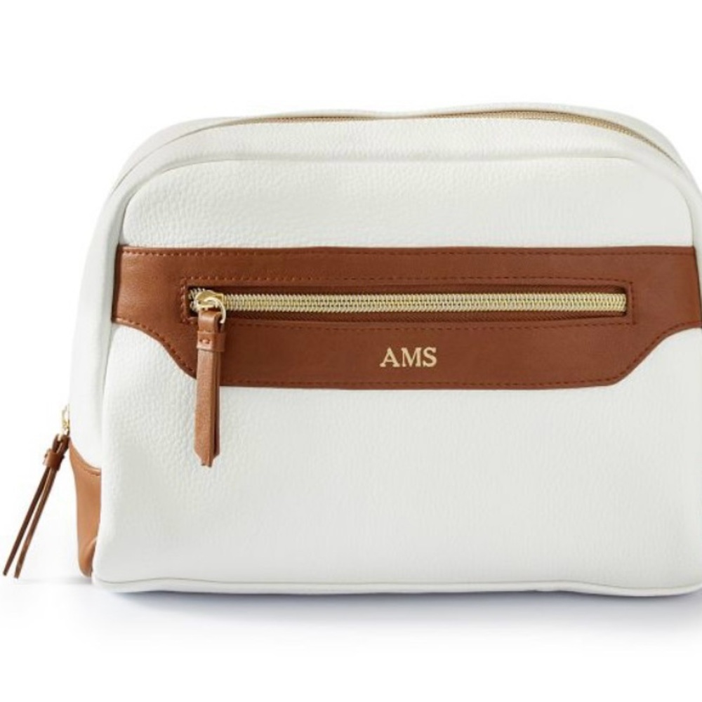 Mark & Graham White and Brown Leather Travel Pouch